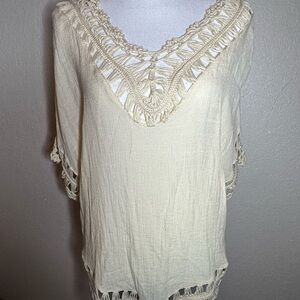 Daytrip Ivory Crochet Accent Blouse